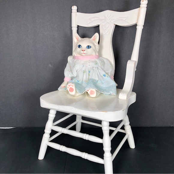 Small White Ceramic Anthropomorphic CAT Cloth Body Dress & Pataloons Cottagecore - Picture 6 of 10